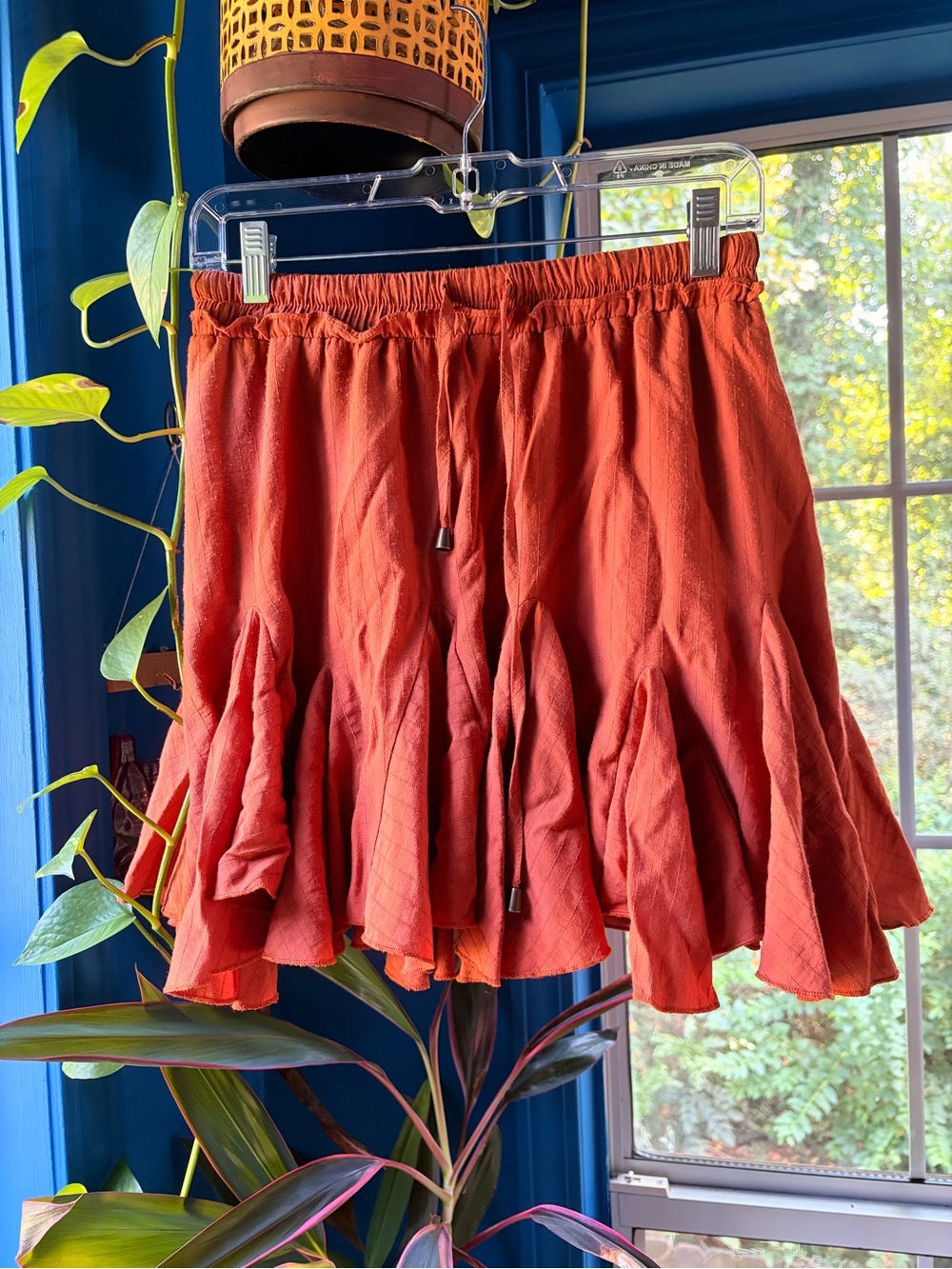 Women’s Burnt Orange Ruffled Mini Skort - Elastic Waist